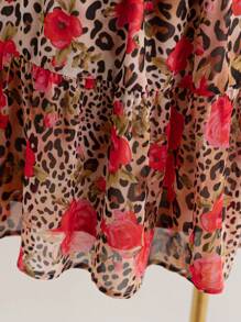 Soleia Plus Size Women Red Sequin,Summer,Girlism,Vacation,Holiday Leopard & Flower Print Waisted A-Line Backless Mini Dress,Music Festival Boho Style - Multicolor - View 6