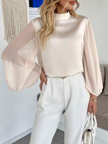 Uhlyne Fall Women Clothes Women's Elegant Minimalist Lantern Sleeve Fashion Blouse - Beige - View 5