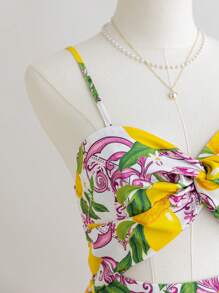 Soleia Women's Vacation Spring Summer V-Neck Tropical Print A-Line Cami Dress - Purple - View 7