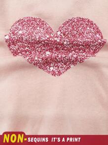 SHEIN Young Girls' Casual Heart Pattern Long Sleeve Crew Neck Sweatshirt, Suitable For Autumn And Winter