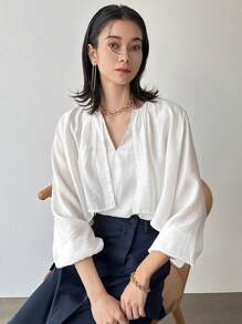 FRIFUL Women's Layered Puff Sleeve Loose Shirt,Ruffle Long Sleeve Top - Beige - View 8