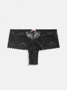 1 件女士蕾丝蝴蝶结装饰丁字裤 - 黑色 - 查看 3