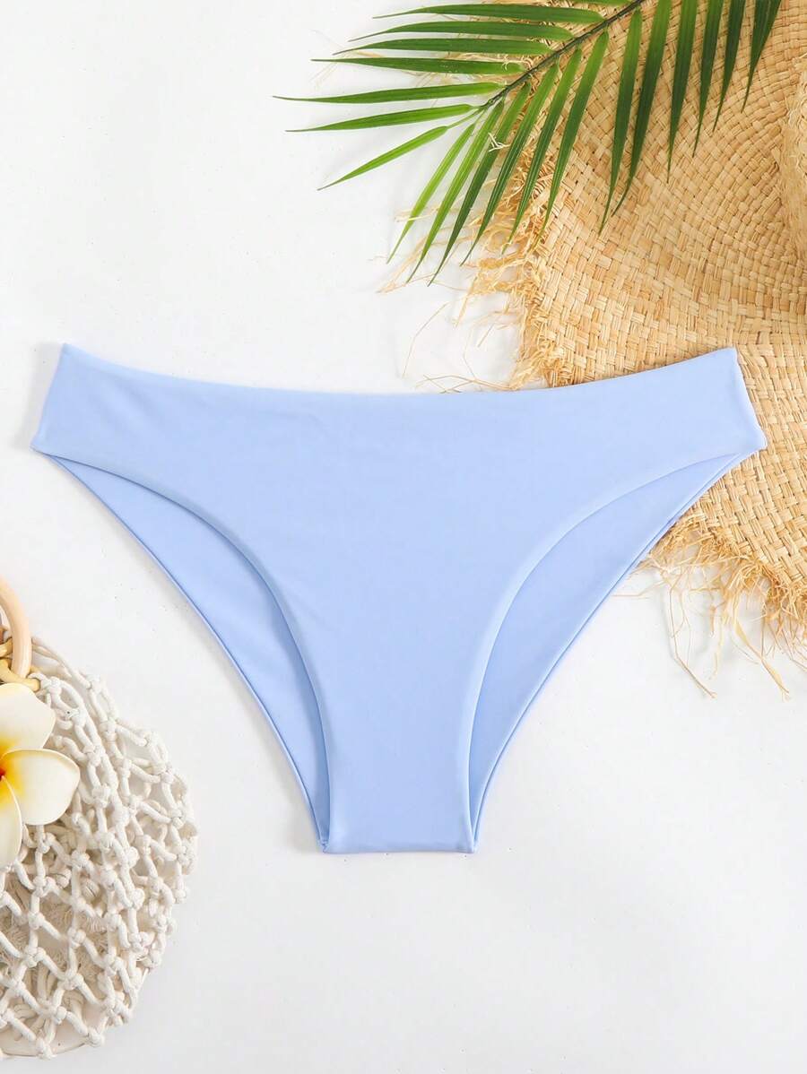 Swim Basics Bikini tối giản màu trơn, kỳ nghỉ hè ở bãi biển - Màu xanh nhạt - Xem 1