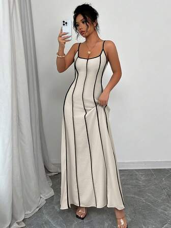 Rafferiza Women's Summer Color Block Spaghetti Strap Backless Dress