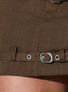 KIZN Edgy Buckle Detail Mini Skirt Y2K Fashion Double Strap Accent Urban Streetwear Fall Winter Party Club Night Out Statement Piece Mini Skirt