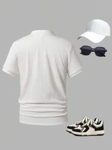 SHEIN Boys' & Teenage Boys' Casual Textured Polo Shirt, Versatile For Daily Wear, Spring/Summer