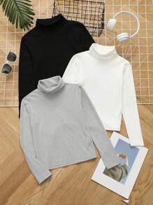 SHEIN 青少年女孩休閒翻領立領長袖三件套，適合外出穿著 - 彩色 - 查看 2