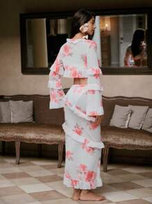 Anewsta Women's Ombre Bandeau Bikini Set With Coverup Long Sleeve Top And Skirt For Vacation, For Summer Beach Vacation - Multicolor - View 2