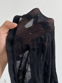 Flirla Plus Size Women Heart Fishnet Sheer Black Leggings Fall Cloth For Women