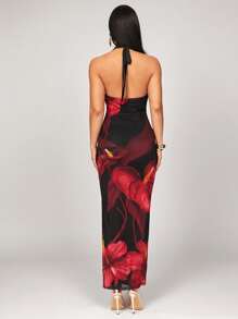 Silquee 春夏针织连衣裙 暖红碎花连衣裙 粉红花烛印花连衣裙 虎皮百合印花连衣裙 印花网纱单肩连衣裙