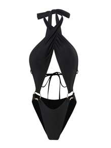 Swim SXY Bộ đồ bơi Monokini hở lưng thiết kế khoét sâu màu đen gợi cảm dành cho nữ, lễ hội nghỉ xuân, kỳ nghỉ hè ở bãi biển - màu đen - Xem 3