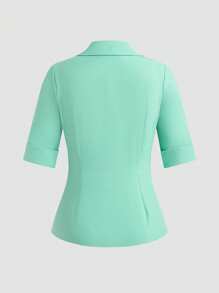 EMERY ROSE Women's Casual Simple Solid Color Short Sleeve Blouse - Green - View 2