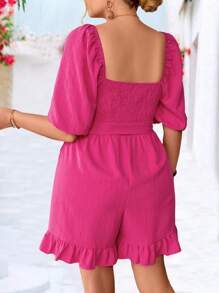 SHEIN Clasi Plus Size Boho Fashionable Casual Cinched Waist Solid Color Romper, For Spring/Summer - Red - View 2