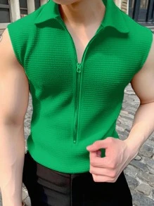 Manfinity Homme Men's Solid Zipper Front Casual Versatile Top - Green - View 1