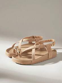 Solecia Women Brown Toe Ring Casual Lace-Up Comfortable Flat Sandals, Suitable For Spring/Summer Vacation Spring Break Easter