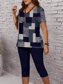 EMERY ROSE Casual Simple Plaid Pattern Loose Plus Size Two Pieces Suit Suitable For Summer, Concert Outfit Women,Spring/Vacation - Multicolor - View 5