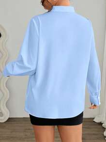 Calvaya 大码纯色时尚休闲蝴蝶结长袖基本款衬衫，适合春秋季节