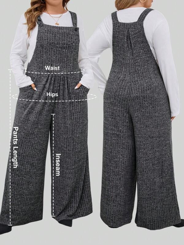 SHEIN LUNE Damen Große Größen Sherpa Jumpsuit mit Futter, ärmellos, gerippt, dunkelgrau, lange Länge, Herbst/Winter Urlaubsoutfits