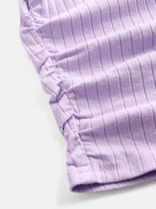 SHEIN Leap Crew Tween Girls Fitted Casual Round Neck Short Sleeve Ribbed Knit T-Shirt With Side Ruching And Scrunchie - Mauve Purple - View 6