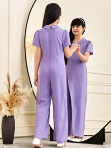 SHEIN Tween Girls Casual Elegant Collared Asymmetric Ruffled Jumpsuit