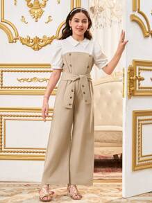 SHEIN Tween Girl Casual Ladylike 2-In-1 Jumpsuit Suitable For Commuting, School - Multicolor - View 7