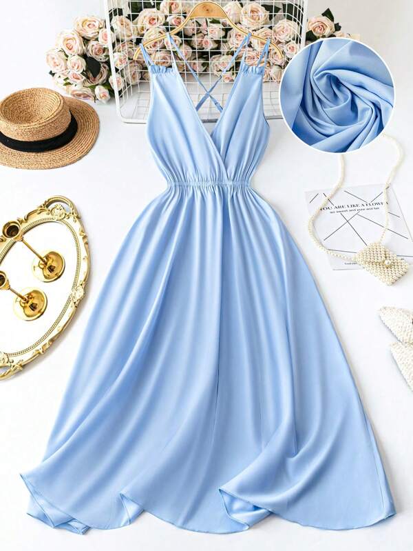 DreamSkyne Romantic Date  Women Plus Size Solid Color Casual Camisole Dress