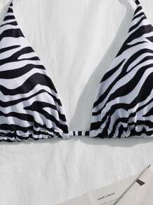 SHEIN Swim Curve Bikini tam giác gợi cảm dây mảnh họa tiết da báo cỡ lớn 2025 dành cho nữ mùa hè - Đen và trắng - Xem 3