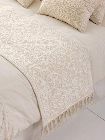 1 件精致刺绣双层床旗，流苏装饰，45 厘米宽，秋季装饰，秋季装饰，房间装饰