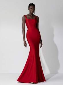 Elitara 优雅奢华红色弹力针织泳衣面料，性感背部设计，鱼尾裙，适合婚礼、派对、单身派对、度假、舞会、伴娘礼服（成人） - 紅色 - 查看 5