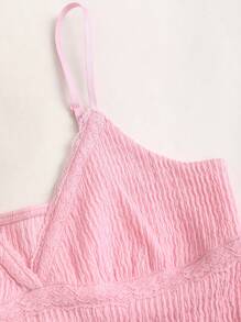 Sweetra New Fashion Textured Fabric Lace Trim Women Babydoll Camisole Top - Pink - View 3