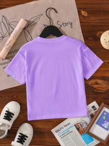 SHEIN Explorewe Young Girl Cartoon Graphic Tee - Purple - View 2