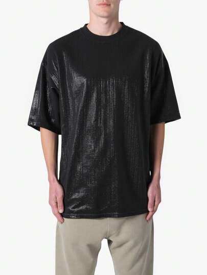 Grunge Punk تي شيرت T رجالي لون سادة بتصميم فضفاض وياقة طاقم وأكمام قصيرة