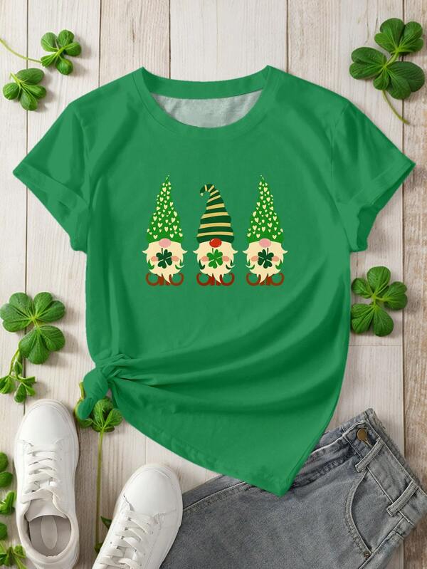 Glamance Maria Clara Maia Women Green T-Shirts Short Sleeve Round Neck Casual Plants,Christmas,Cartoon,Plain Summer Outfits For Women Graphic Tee For Women Going Out