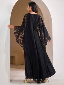 Veilorie Women's Solid Color Lace Patchwork Casual Mid-Length Dress - Black - View 3