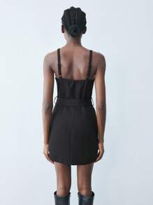 Maija Women's Metal Button Design Fashion Strap Mini Dress,Festival - Black - View 3