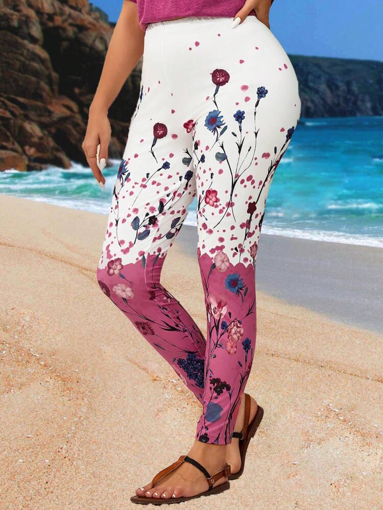 Leggings imprimés fleuris pour vacances, grande taille, pour femmes au début du printemps et de l'été