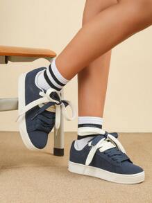 CUCCOO EASI Women's Lace-Up Solid Color Patchwork Platform Casual Sneakers Tainers - Blue - View 8