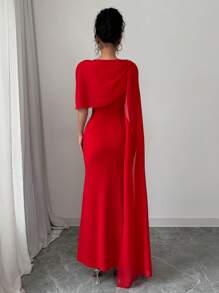 Rafferiza Váy dạ hội dự tiệc không tay bằng vải voan mỏng họa tiết hoa 3D thanh lịch, Xuân/Hè - Đỏ - Xem 2