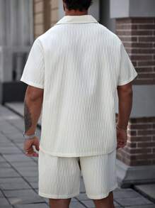 Manfinity Homme Plus Size Men's Simple Casual Short Sleeve Shirt And Shorts Set, Fashionable For Daily Wear - Beige - View 2