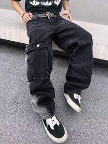 Manfinity EMRG Men's Minimalist Pocket Casual Denim Jeans, For Commuting & Daily Wear - Black - View 6