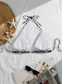 SHEIN Swim Curve Bikini tam giác gợi cảm dây mảnh họa tiết da báo cỡ lớn 2025 dành cho nữ mùa hè - Đen và trắng - Xem 2