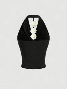 Elenzga 2024 年新款露背女式上衣，腰部褶皱镂空花卉图案，性感