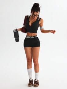 Easithlete Minimalist Solid Color Front Zip Seamless Sports Bra - Black - View 5