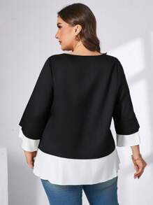 SHEIN Essnce Plus Size Women's Spring And Summer Fashion Casual Loose And Comfortable Daily Black 2 In 1 Three-Quarter Sleeve Shirt, Elegant Slim Top, Spring Outfits, Teacher Clothes, Church Clothes Women, Women Blouse