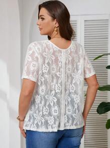 SHEIN Frenchy Plus Size Women Simple Casual Lace Pullover Biała Bluzka