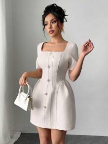 SHEIN Unity Elegant Lady Party Cocktail Dress - Apricot - View 1