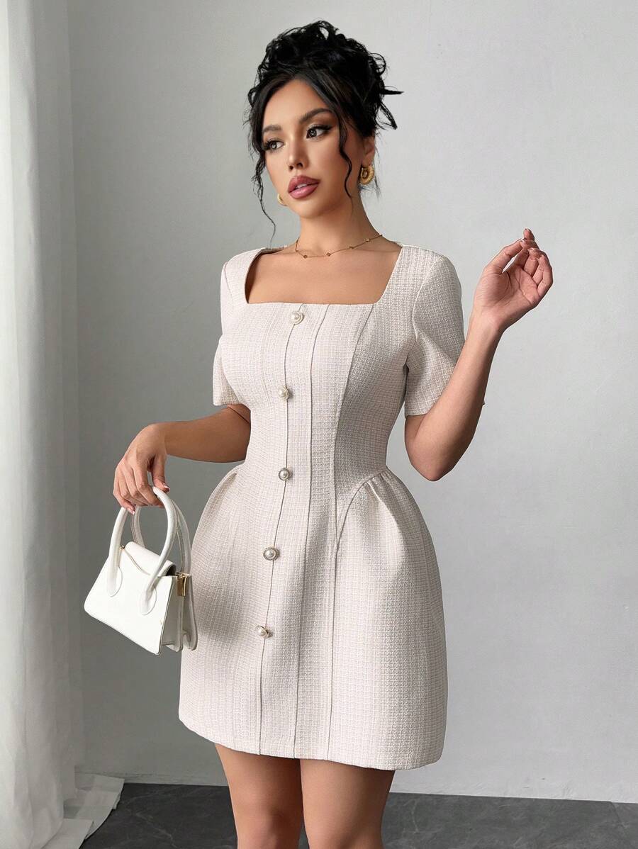 SHEIN Unity Elegant Lady Party Cocktail Dress - Apricot - View 1