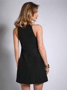 COSMINA Vestido mini de moda sin mangas con cuello de ojo de cerradura de unicolor para mujer