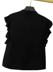 SHEIN LUNE Plus Size Women Patchwork Lace Trim Blouse - Black - View 2