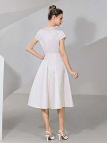 Modelyn Elegant & Glamorous Rhinestone Collar Mid-Length Dress For Women - Apricot - View 7